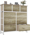 OLIXIS 9 Drawer Storage Dresser with Wood Top - Wide Fabric Chest Organizer for Bedroom, Closet, Living Room,Tower Cabinet, TV Stand, Hallway Entryway Furniture,Oak Greige