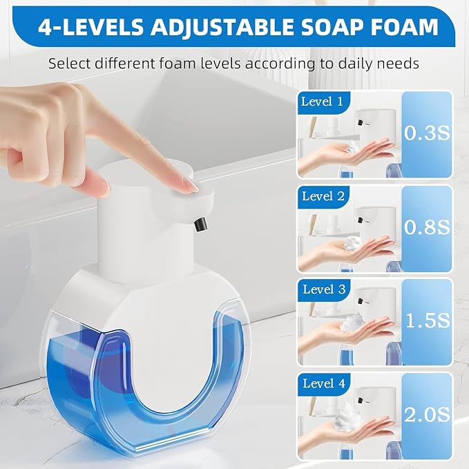 2Pack Automatic Soap Dispenser Touchless,Rechargeable Liquid Soap Dispenser,15oz/420ml Smart Hand Soap Dispensers,4-Level Adjustable,Wall Mount for Bathroom Kitchen Dish Soap,Hands-Free(White)