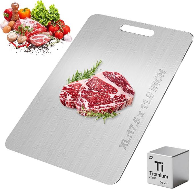 Katori Titanium Cutting Board, 2026 New 100% Pure Titanium Cutting Boards for Kitchen, Double Sided Food Metal Chopping Board, Non Toxic Dishwasher Safe Durable Metal Cut for Meat Fruit Vegetable (XL)