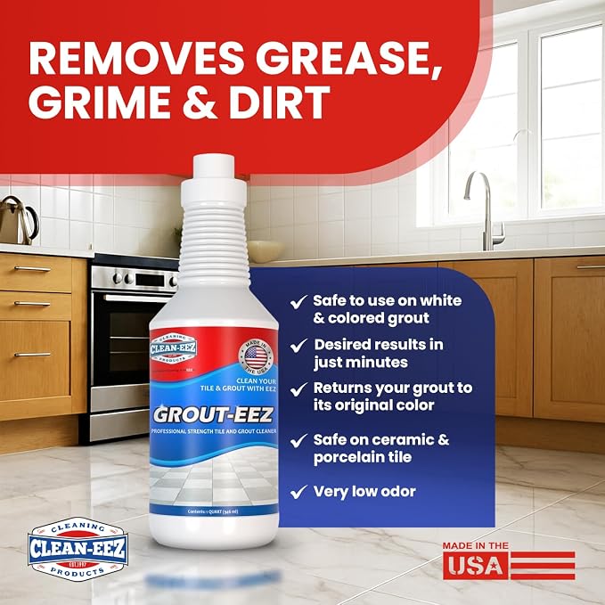 Clean-eez Grout Cleaner 2 Pack with Stand-Up Brush Attachment - Stain Remover Heavy-Duty Scrubber - Bathroom Shower Ceramic Porcelain Tile & Grout Only - Easy Control Flip Top Cap - 32 oz.