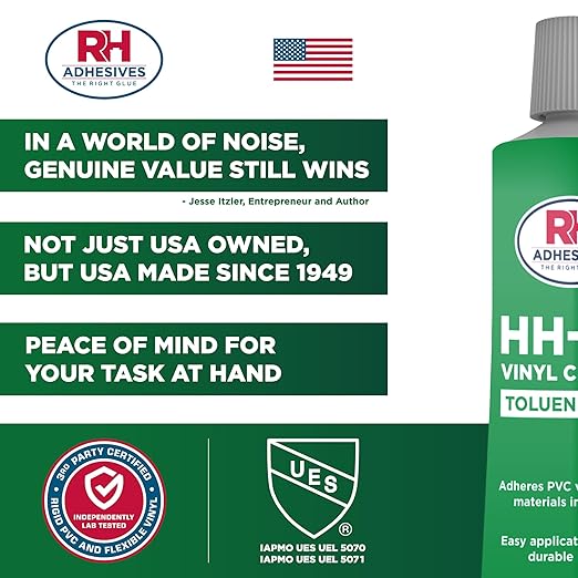 HH-66 Toluene Free Vinyl Cement 1 oz - Vinyl Adhesive, Cement Glue, Industrial Contact Cement for PVC & Vinyl Repair - Waterproof Flexible Vinyl Glue for Tarps, Pool Liners, Inflatables – RH Adhesives