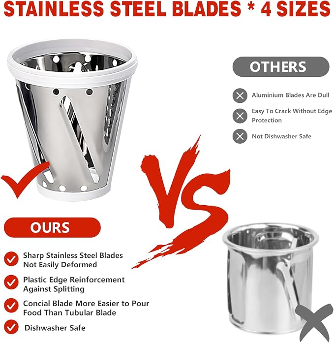 Upgraded Version - Cheese Grater Slicer Shredder Attachments for All KitchenAid Stand Mixers, Food Slicers Salad Maker Accessory Vegetable Chopper with 4 Blades Dishwasher Safe