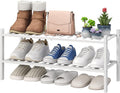 viewcare White Shoe Rack for Entryway, 2 Tier Shoe Organizer for Hallway Closet, Bamboo Wood Shoe Racks for Indoor Outdoor (White, 2-Tier)