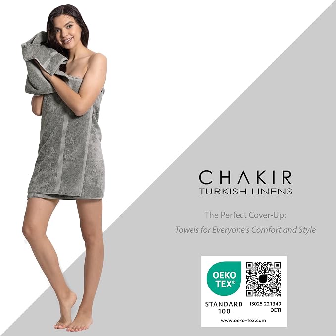 Chakir Turkish Linens 6 Piece Towels Set, 100% Cotton Luxury Turkish Towels for Bathroom, Soft Absorbent Bath Towel Set with 2 Bath Towels 2 Hand Towels 2 Washcloths, Gray
