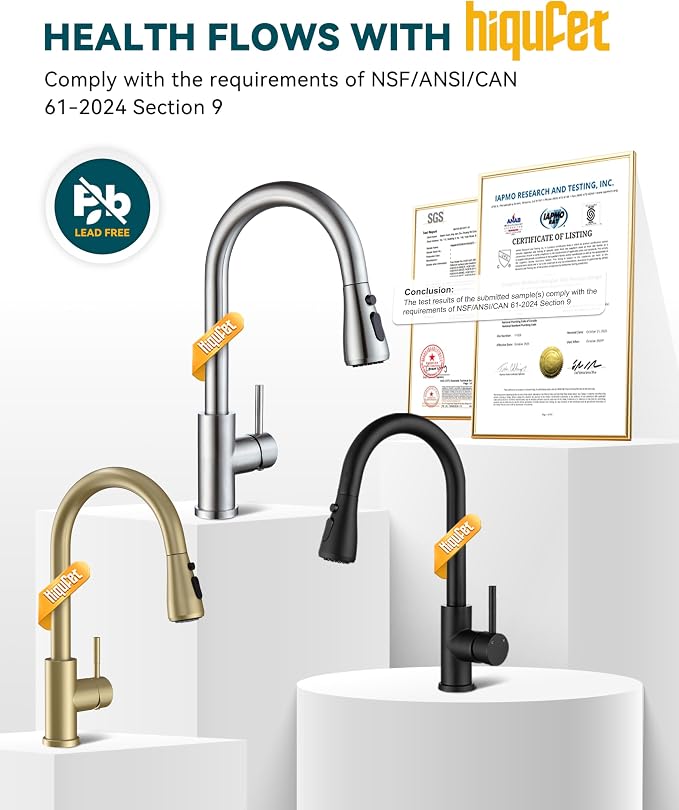 Hiqufet Kitchen Faucet, Pull Down Sprayer, Brushed Nickel | Easy Install, 360 Swivel, 3 Spray Modes, SUS304 Stainless Steel, Fits RV/Laundry/Bar Sinks, High Arc Touchless, Lead-Free