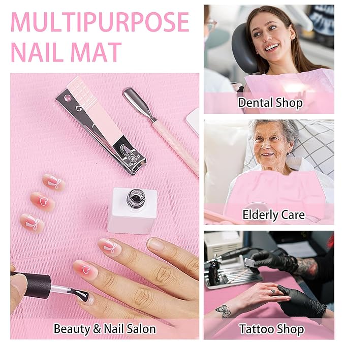 80pcs Disposable Nail Mats Foldable Nail Paper Towels for Table Acrylic Nail Practice Sheet, 3 Ply Waterproof Clean Nail Table Practice Mat for Salon Manicure Tattoo,Nail Art Accessories13 x18 (Pink)