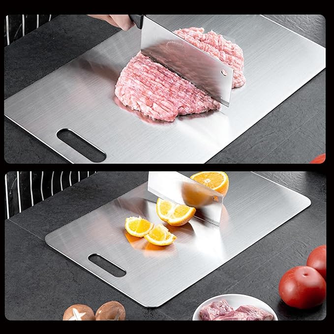 Stainless Steel Cutting Board with Lip, Katori Cutting Boards for Kitchen Double Sided Non Toxic & Non Moldy, Dishwasher Safe Gift for Home Cooks/Outdoor Camping, Fit Meat/Vegetable/Fruit (1PC-L)