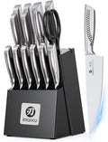 imarku® Kitchen Knife Set, 15 Pcs Japanese Knife Set with Block, Premium Razor-Sharp Chef Knives Set for Kitchen with Sharpener, Rust-Proof, Ergonomic Full-Tang Handle, Black