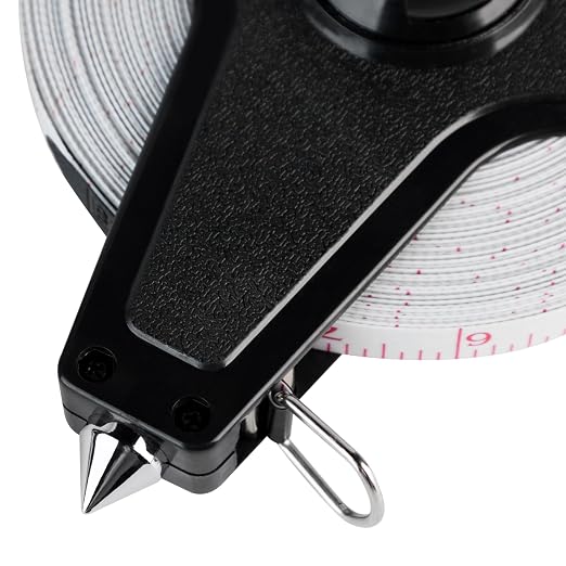 Champion Sports Open Reel Measuring Tapes – Durable Hand Crank with Metal Spike, Dual-Sided Feet & Meters, Perfect for Track & Field and Long Jump, 200 Feet/60 Meters