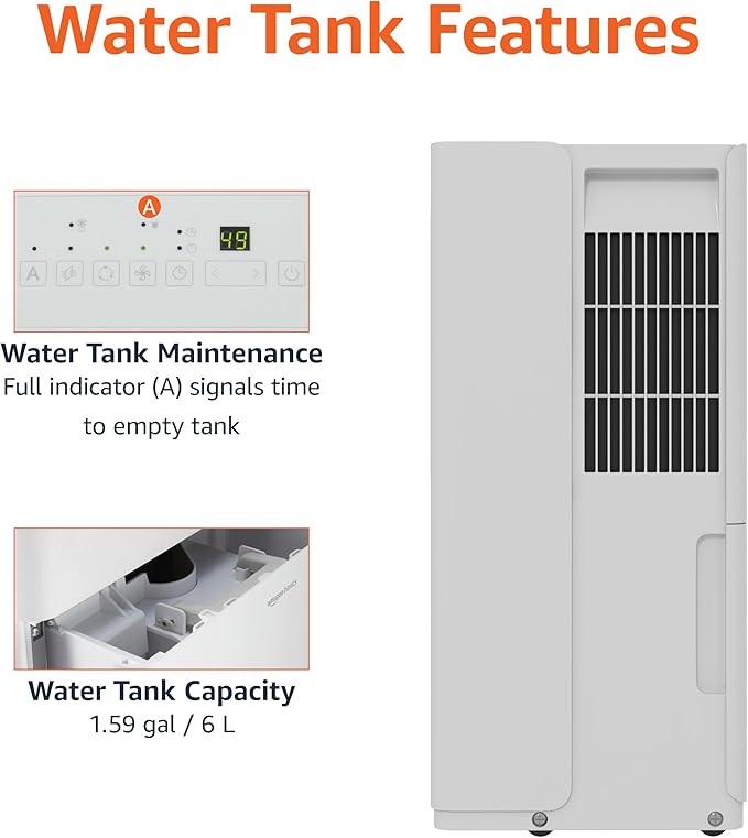 Amazon Basics 50-Pint Large Dehumidifier with Pump, Energy Star Certified, Humidity Control, Auto-Defrost, Timer, Overflow Protection for Rooms up to 4000 SFT, White