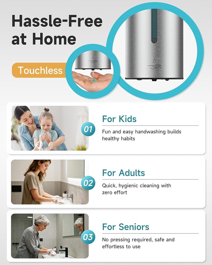 AIKE Automatic Liquid Soap Dispenser,25oz Capacity for Bathroom,Brushed | No-Drill and Screw Wall Mount Install Design for Space-Saving,4*AA batteries(Not Included) Ensure Long Standby,Model AK1205E