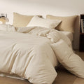 mixinni 3 Piece Washed Cotton Linen Blend Duvet Cover Set King Size, Soft Breathable Farmhouse Beige Neutral Solid Duvet Cover with Natural Linen Texture, 104x90 inches with 2 Pillowcases