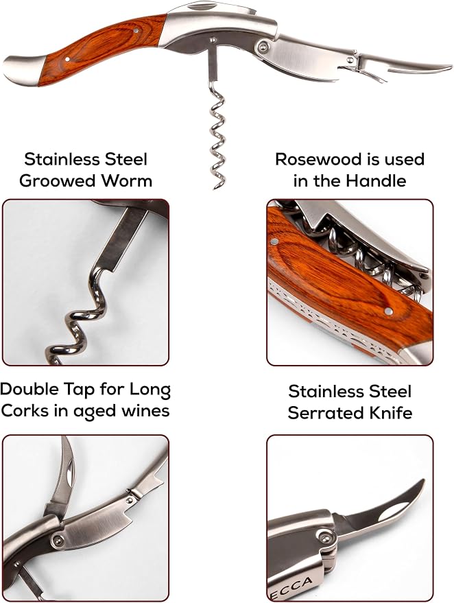 Semecca® Wine Opener – Professional Waiter’s Corkscrew, Double Hinged Wine Key, Wine Bottle Opener with Wooden Gift Box, for Wine Lovers