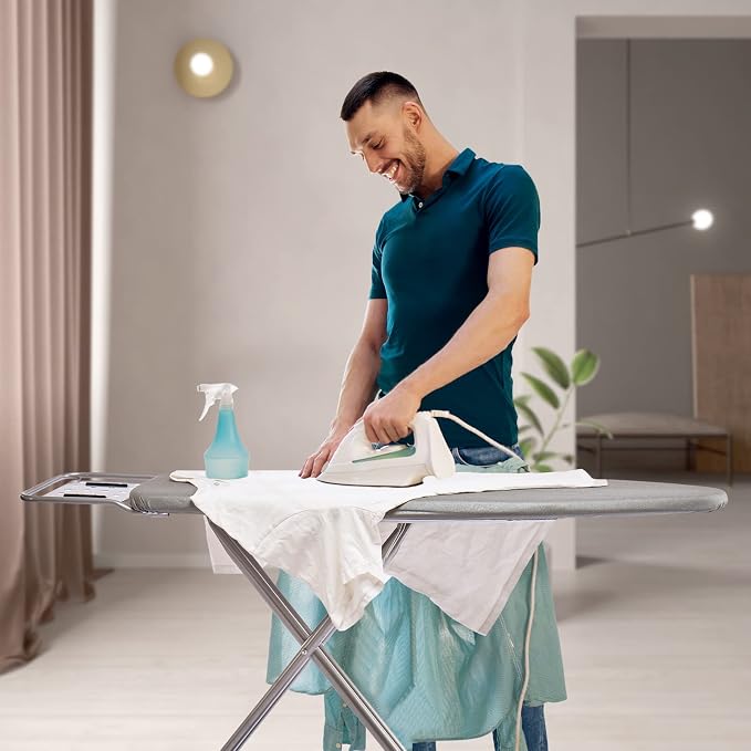 BKTD Ironing Board, Heat Resistant Cover Iron Board with Steam Rest, Non-Slip Foldable Ironing Stand. Heavy Sturdy Metal Frame Legs Iron Stand(13 * 34 * 53 Inches) (Silver Gray)