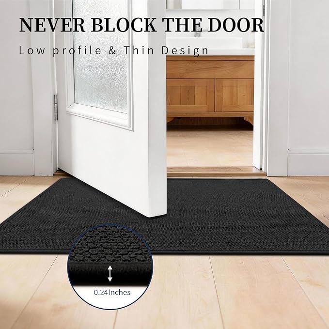 YIHOUSE Black Bathroom Rugs Sets 5 Piece, Quick Dry Thin Bath Mat with Toilet Rug, Non Slip Absorbent Machine Washable, Bath Runner Rugs for Bathtub Sink Home Decor