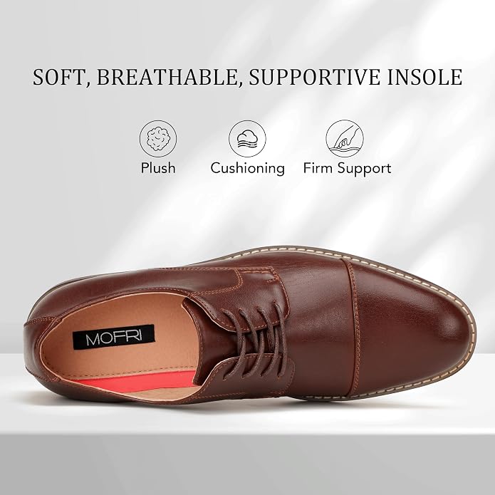 Mens Classic Cap Toe Dress Shoes Oxford for Office | Polished PU Outer Shell,Ventilated Comfortable Latex Insole. Formal Footwear Suited for Office Engagements ,Outings,Weddings