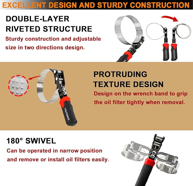7pcs Oil Filter Wrench Set, Stainless Steel Adjustable Oil Filter Removal Tool Set 2-1/16"-5-1/4", Oil Wrench Tool Set with Oil Funnel for Automotive Oil Change