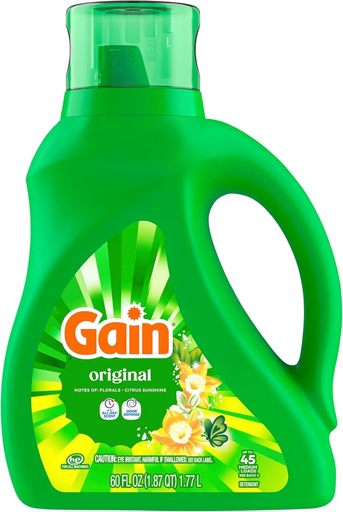 Gain Liquid Laundry Detergent with Odor Defense, Original Scent, Laundry Soap For HE Washing Machines, 60 fl oz, 45 Loads, Pack of 2 (Packaging May Vary)