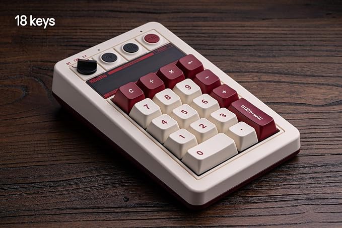 8Bitdo 18 Keys Retro Mechanical Numpad, Supports PC Numpad & Standard Calculator Mode, Hot-swappable, PC Calculator Shortcut Button, Bluetooth/2.4G/Wired Numpad for Windows and Android - Fami Edition