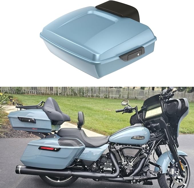 Advanblack Road Glide Tour Trunk Pack Sharkskin Blue Chopped Tour Trunk Pack Backrest Pad for '97-'25 Harley Touring Road King Street Glide Electra Glide CVO models