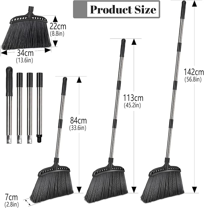Masthome Spin Mop and Bucket with Wringer Set with 3 Reusable Pads & Heavy Duty Broom with Hard Bristles