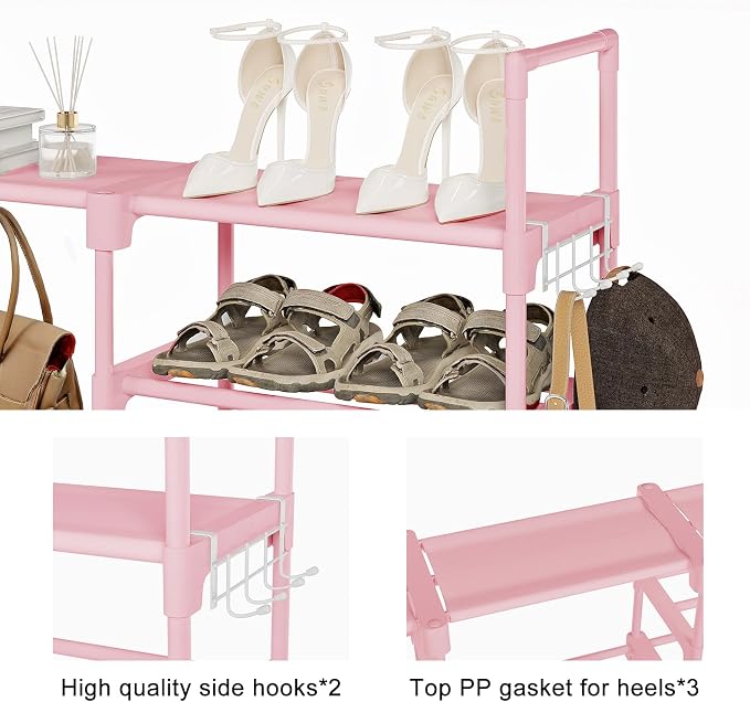 WOWLIVE 9 Tiers Shoe Rack Shoe Storage Shoe Organizer 50-55 Pairs Shoe Tower Unit Shelf Durable Metal Pipes with Plastic Connectors Stackable Cabinet Pink
