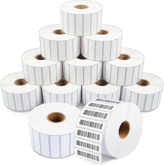 Aegis Adhesives - 1.75" X 0.5" Direct Thermal Labels (28800 Count, 12 Rolls) - Barcode Stickers, File Folder Labels, Shelf Edge Identification - Compatible with Zebra and Rollo Printers