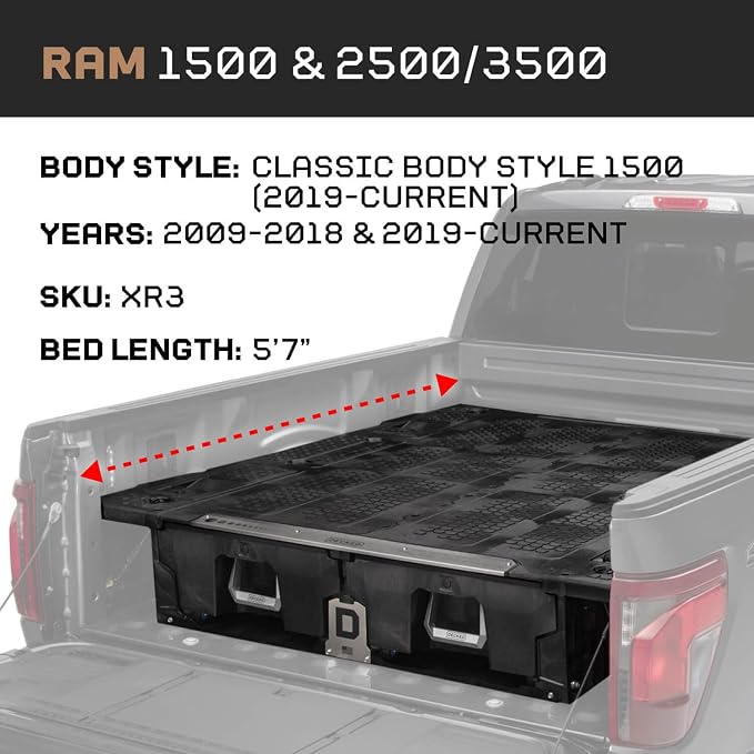 DECKED Truck Bed Storage System Includes System Accessories | Compatible with RAM 1500 (2009-2018) & RAM 1500 Classic Edition (2019-Current) 5'7" Bed