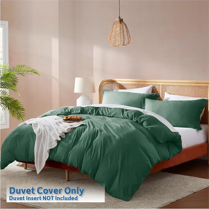 Nestl Dark Green Duvet Cover Queen Size - Soft Double Brushed Queen Duvet Cover Set, 3 Piece, with Button Closure, 1 Duvet Cover 90x90 inches and 2 Pillow Shams
