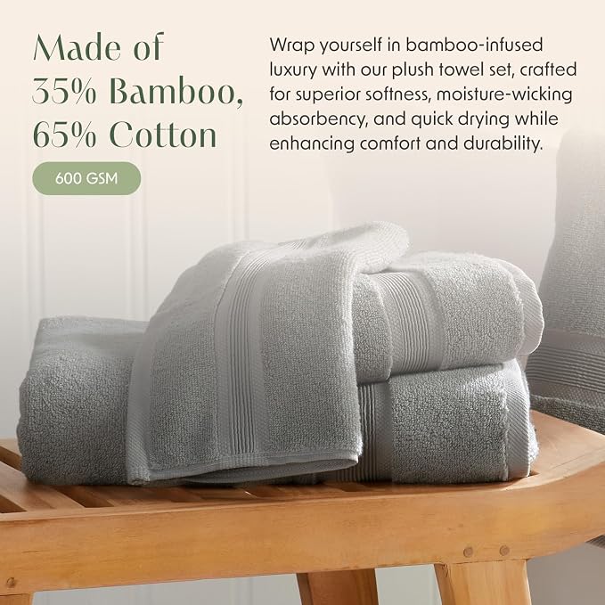 Springtree Home Luxury Bamboo Rayon Bath Towel Set | 4-Pack | Carbon Grey | 35% Bamboo Rayon - 65% Zero Twist Cotton | Absorbent Quick-Dry Towels for Bathroom | Ultra Soft | OEKO-TEX Standard 100
