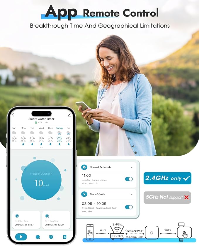 Insoma WiFi Sprinkler Timer, Water Timer for Garden, Smart Hose Timers with Hub Support 2.4GHz WiFi & Bluetooth, Rain Delay & Manual Watering, App/Voice Control Work with Alexa & Google Assistant