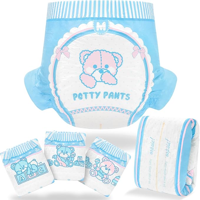 Littleforbig Adult Printed Diaper 2 Pieces Pack 3 Prints Random Assorted - Potty Pants (Medium 28"-38")
