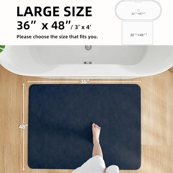 TYUU Bathroom Mat Quick Dry, Bathroom Rugs Non Slip Washable Thin Absorbent Bath Mat Fits Under Door Bathroom Floor Mat Perfect for Bath, Shower, or Sink 36"x48" Navy Blue