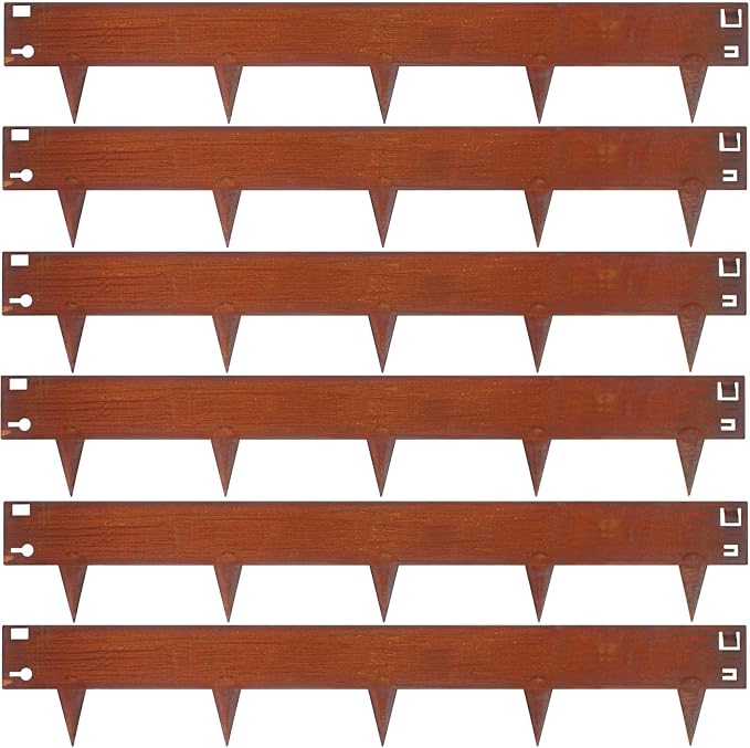 20ft. 42" L × 8" H Corten Steel Landscape Edging, 6 Pack Border | Metal Edging for Landscaping with Buckles, Hammer-in Flexible Lawn Edging, No Dig Edging, Metal Edging for Pathway, Yard