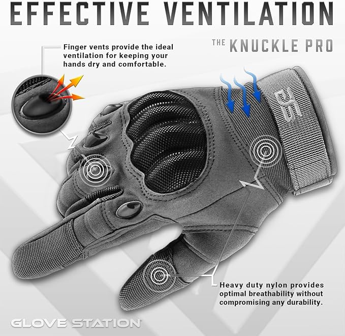 Glove Station Hard Knuckle Utility Gloves, Touchscreen, THKFF, Gray, Small | TPR Impact Shield, Touchscreen Compatible - Motorcycle, Outdoor & Utility Use