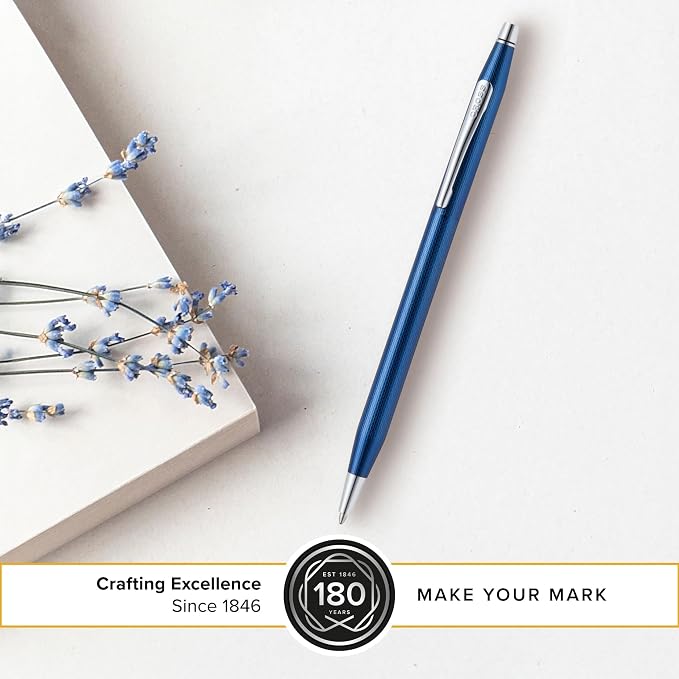 Cross Classic Century Translucent Cobalt Blue Engraved Diamond Pattern Ballpoint Pen - Refillable Pen for Effortless Writing - Black Ink - Durable Construction - Premier Distinctive Look
