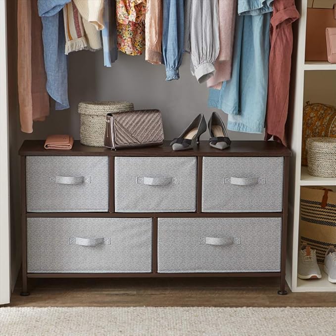 Amazon Basics Extra Wide Fabric 5-Drawer Storage Organizer Unit for Bedroom Closet, Bronze