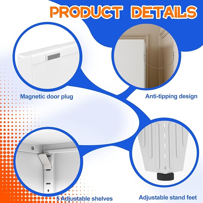 GAIOUS 79" Tall New Update Kitchen Pantry Cabinet, Metal Storage Cabinet | with 2 Doors and 5 Adjustable Shelves, Steel Cupboard for Kitchen Dining Bathroom Bedroom, White, Freestanding, Wider Deeper