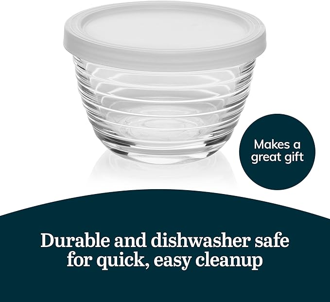 Libbey Small Glass Bowls with Lids Set of 8, Food Storage Prep Containers | Set of 8 Glass Bowls with Secure Lids Store Leftovers, Snacks, Sauces & Meal Prep Ingredients; Dishwasher Safe for Daily Use