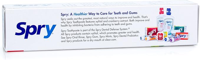 Spry Natural Fluoride Free Xylitol Toothpaste, 5oz Spearmint (Pack of 1) | Gentle for Sensitive Teeth Whitening and Remineralizing, Bad Breath Freshening, Dry Mouth Moisturizing, for Adults and Kids