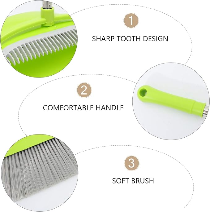 LIFKOME Dust Pan and Broom Set Multi-Function Scraper and Comb for Pet and Human Hair