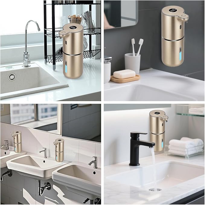 OHIFAST Automatic Liquid Soap Dispenser Touchless, USB Rechargeable Smart Hand Soap Dispenser, 6-Level Adjustable, 12.8oz/380mL Wall Mounted for Bathroom Kitchen Accessories Dish Soap-Gold