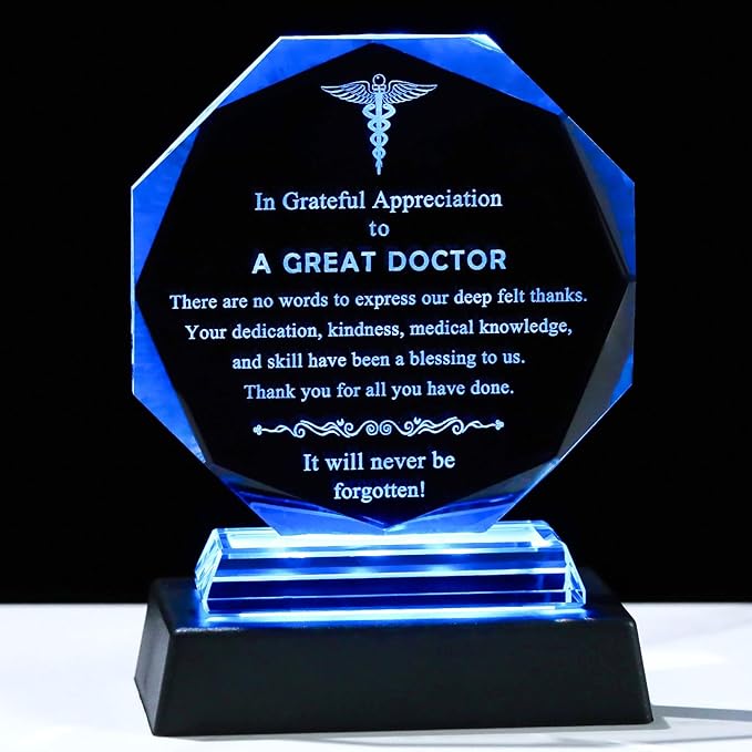 Movdyka Doctor Appreciation Gifts Glass Plaque, Laser Engraved Doctor Gifts for Men Women with LED Base, Unique Retirement Gifts for Doctors, Best Doctor Ever Thank You Gift, Doctors Day Keepsake