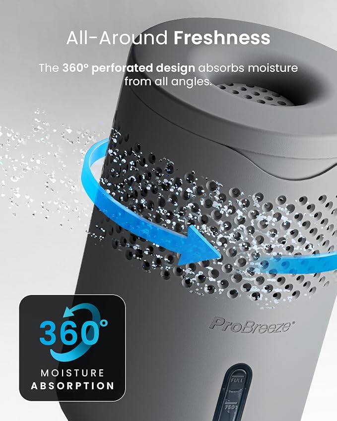 Pro Breeze Osmo® Dehumidifier, Silent & Refillable Moisture Absorber for Home, Bedroom, Wardrobe and Bathroom,1.54lb Refillable Tablet, Grey