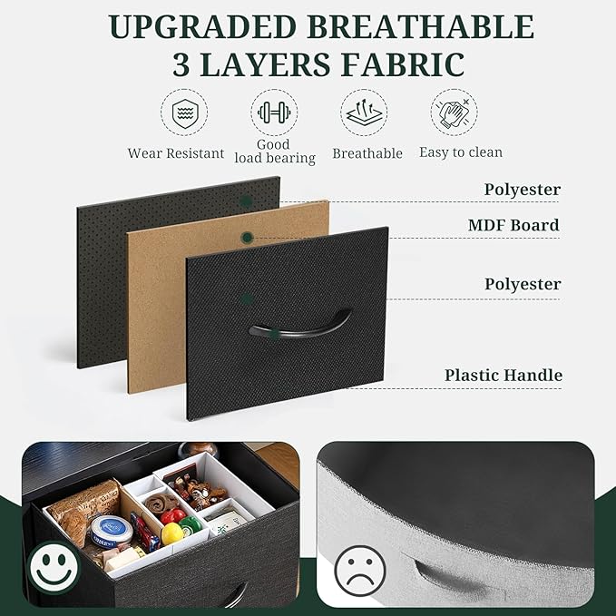 7-Drawer Dresser for Bedroom, Anti-Tip Wide Storage Organizer Fabric Chest of Drawers TV Stand for 45" TV with Wooden Top and Metal Frame for Closet, Living Room, Hallway, Entryway, Black