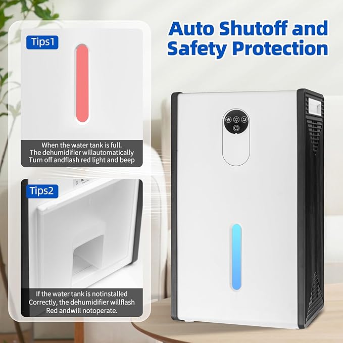 Dehumidifier for Basement, 1076 sq.ft Dehumidifiers for Home Bedroom Bathroom RV with Drain Hose, 72 OZ Quiet Portable Dehumidifier with Auto Shut Off, Auto Defrost, 7 Color LED Light, Sleep Mode