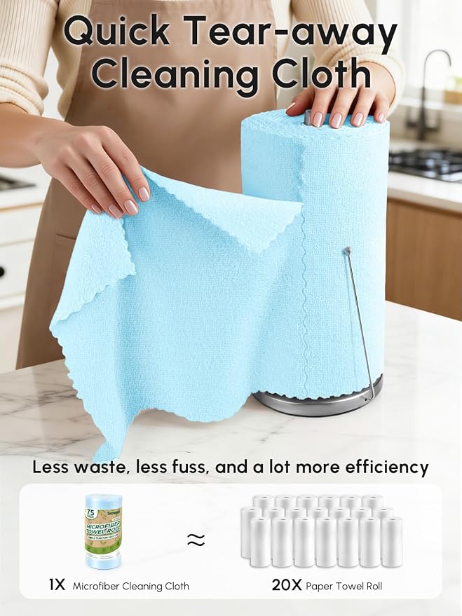 Microfiber Cleaning Cloths Roll, 225 Pack Tear Away Microfiber Towels Roll, 12" x 12" Lint Free Rags, Reusable Cleaning Cloths, Washable, Scratch Free,Ultra Absorbent Dish Rags(Blue)