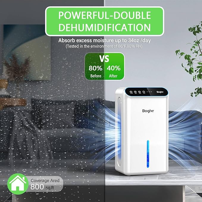 Dehumidifier for Home up to 1000 sq.ft, 98oz Small Quiet Dehumidifier with Drain Hose, 3 Timer Modes, Auto Shut Off, Aromatherapy & 7 Color Light for Bedroom, Bathroom, Basement (Deep White)