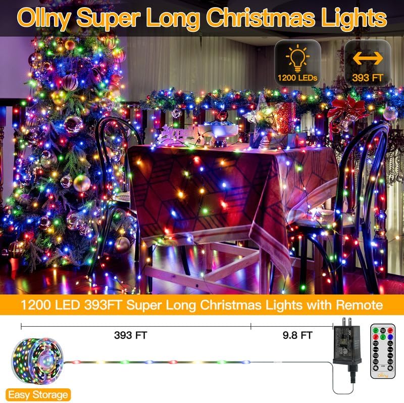 Ollny 393FT 1200LED Outdoor Christmas Lights with Remote 8 Modes Multicolor