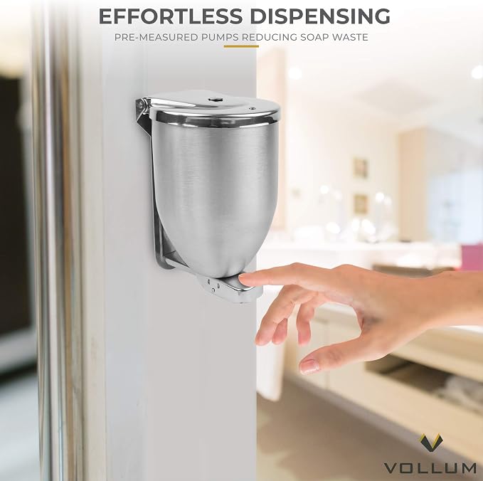 Vollum Powder-Soap Dispenser - 32 Ounce Stainless Steel Bathroom Soap Dispenser with Large Filler Cap - Strong Wall Mounted Pump Kitchen Soap Dispenser - Farmhouse Kitchen Decor Dish Soap Dispensers